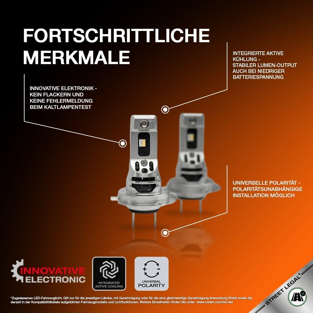OSRAM NIGHT BREAKER LED SPEED H7 450, LED-Fern- und Abblendlicht, 6000K, 450% mehr Helligkeit, Straßenzulassung