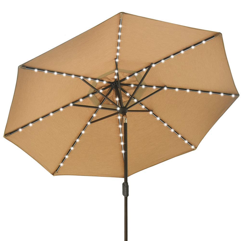 Amazon Com Eliteshade Sunbrella Solar Umbrellas 9ft Market Umbrella With 80 Led Lights Patio Umbrellas Outdoor Table Umbrella With Ventilation And 5 Years Non Fading Top Beige Garden Outdoor