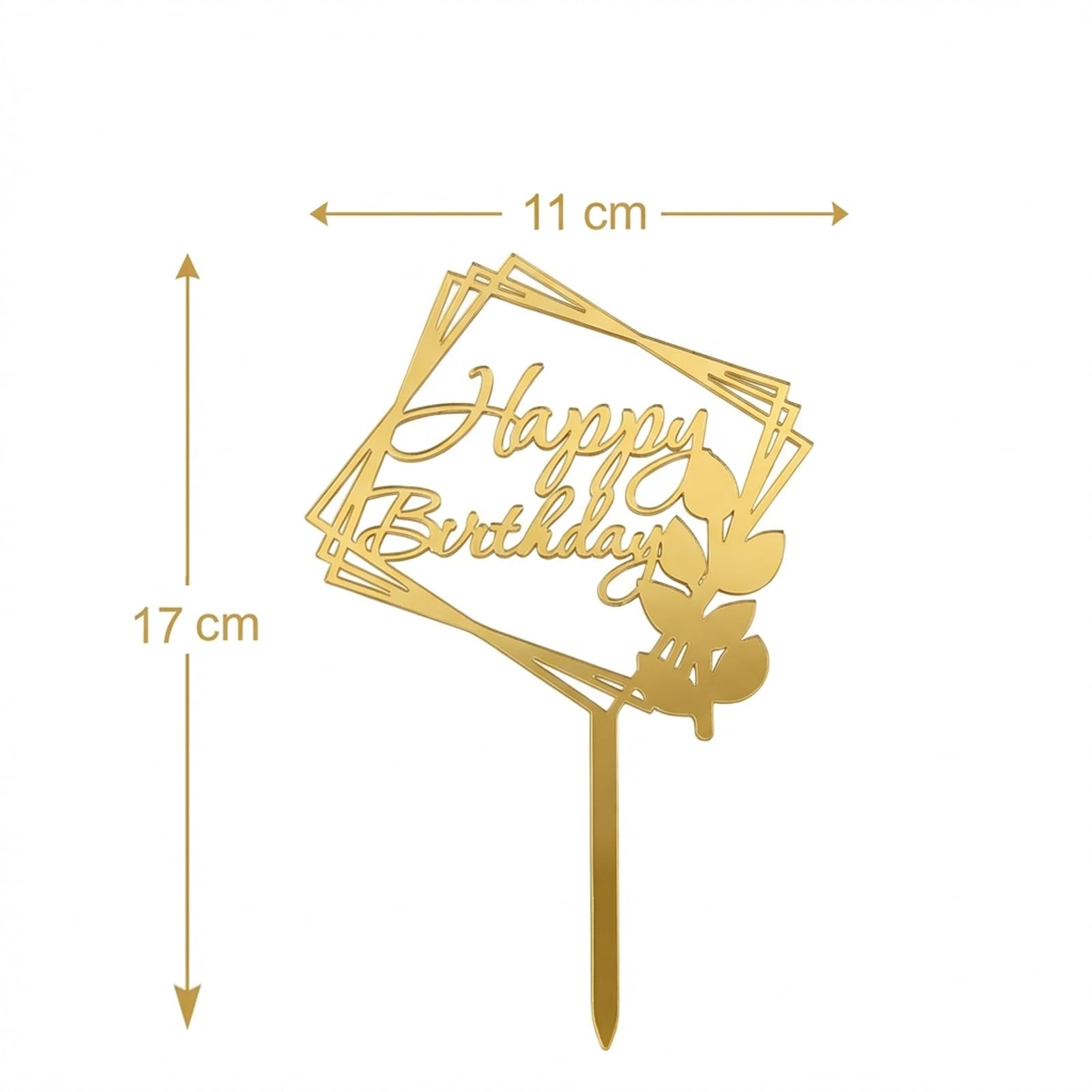 Happy Birthday Cake Topper Gold - Acrylic Elegant Cake Decoration with Geometric Design for Adult Party, Wedding, Anniversary — view 5