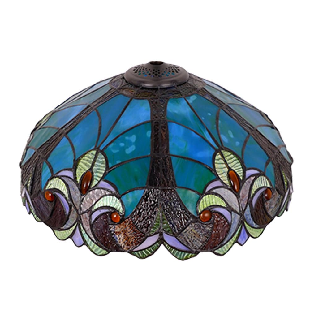 SaryEdge 16-Inch Baroque Glass Shade Replacement, Only Tiffany Style Stained Glass Lampshades, Retro Pastoral Mahogany Elegant Lantern Shade for Table Lamp Floor Lamp Hanging Lamp,Silv，Seaweed Green
