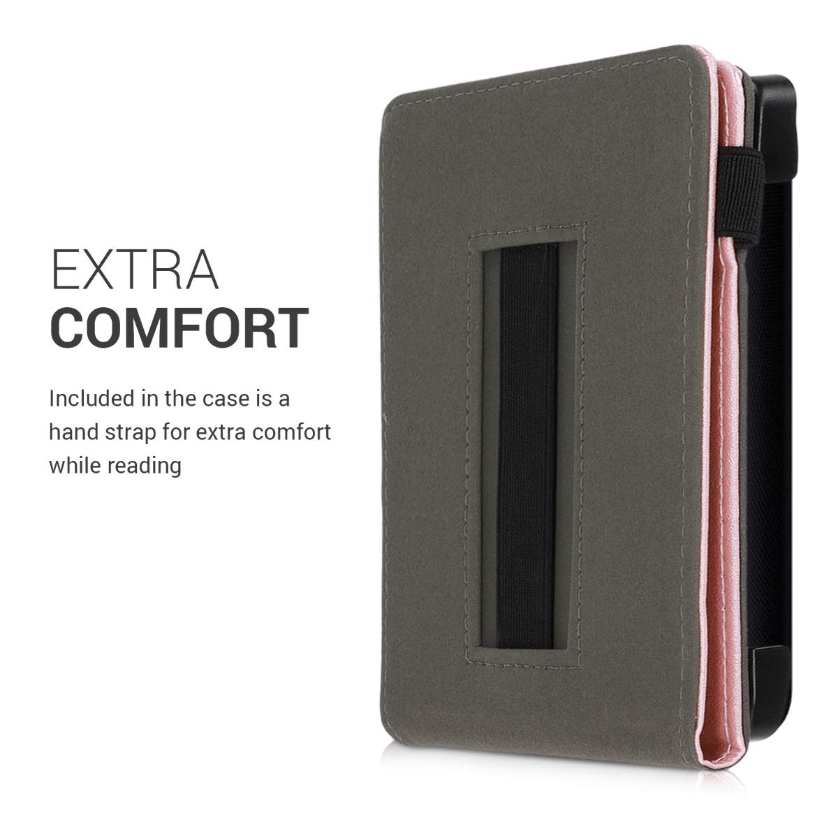 kwmobile Etui do Pocketbook Touch Lux 4/5/Touch HD 3/Color (2020)/ Vivlio Lux 5 - Etui z paskiem + stojakiem - Różowe złoto