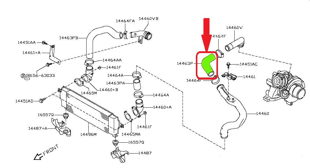 Compatible/reemplazo para Turbo Intercooler Manguera Tubería Nissan Qashqai 2.0 dci 150HP 2007-> 14463JD70B 14463-JD70B 14463JD70C 14463-JD70C 14463JD70E 14463-JD70E