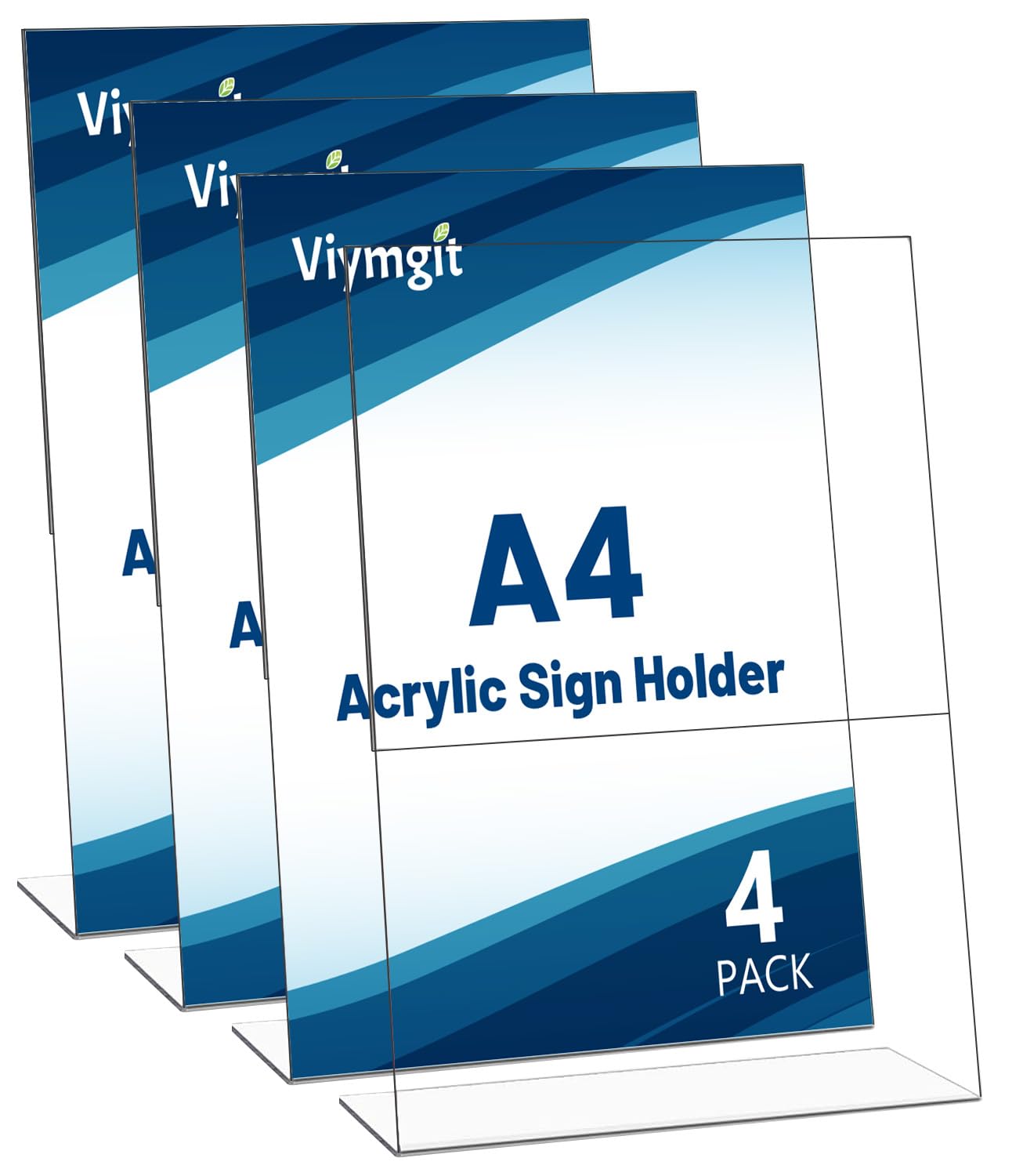 Viymgit A4 Acrylic Sign Holder, 4 Pack Clear Table Perspex Display Stand, Plastic Vertical L-Shape Menu Poster Holder for Restaurant, Office, Exhibition, Store