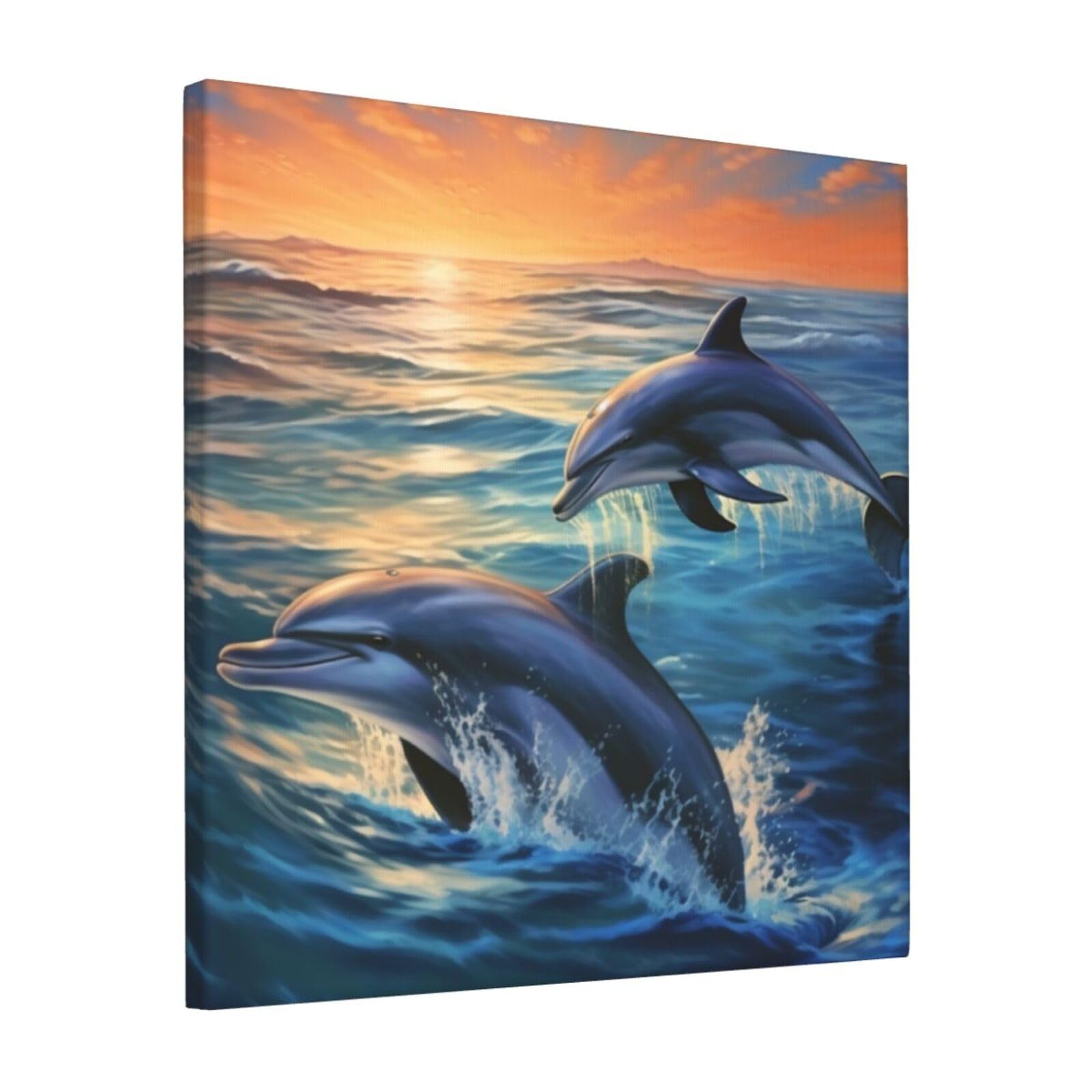 FodPand dolphins in the sea Canvas Wall Art for Living Room Wall Decor 12"x12" Modern Artwork Painting Pictures Hanging Canvas Prints Aesthetic Wall Art for Bedroom Bathroom Office Wallart Decor