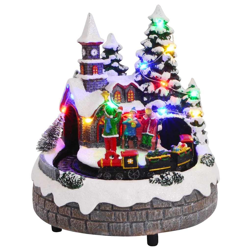 Weihnachtliche Tischdekoration aus Harz Mehrfarbig 16 x 16 x 19 cm mit dekorativer Lichterkette für Wohnzimmer Kamin Fensterbank Festliche Winter-Deko
