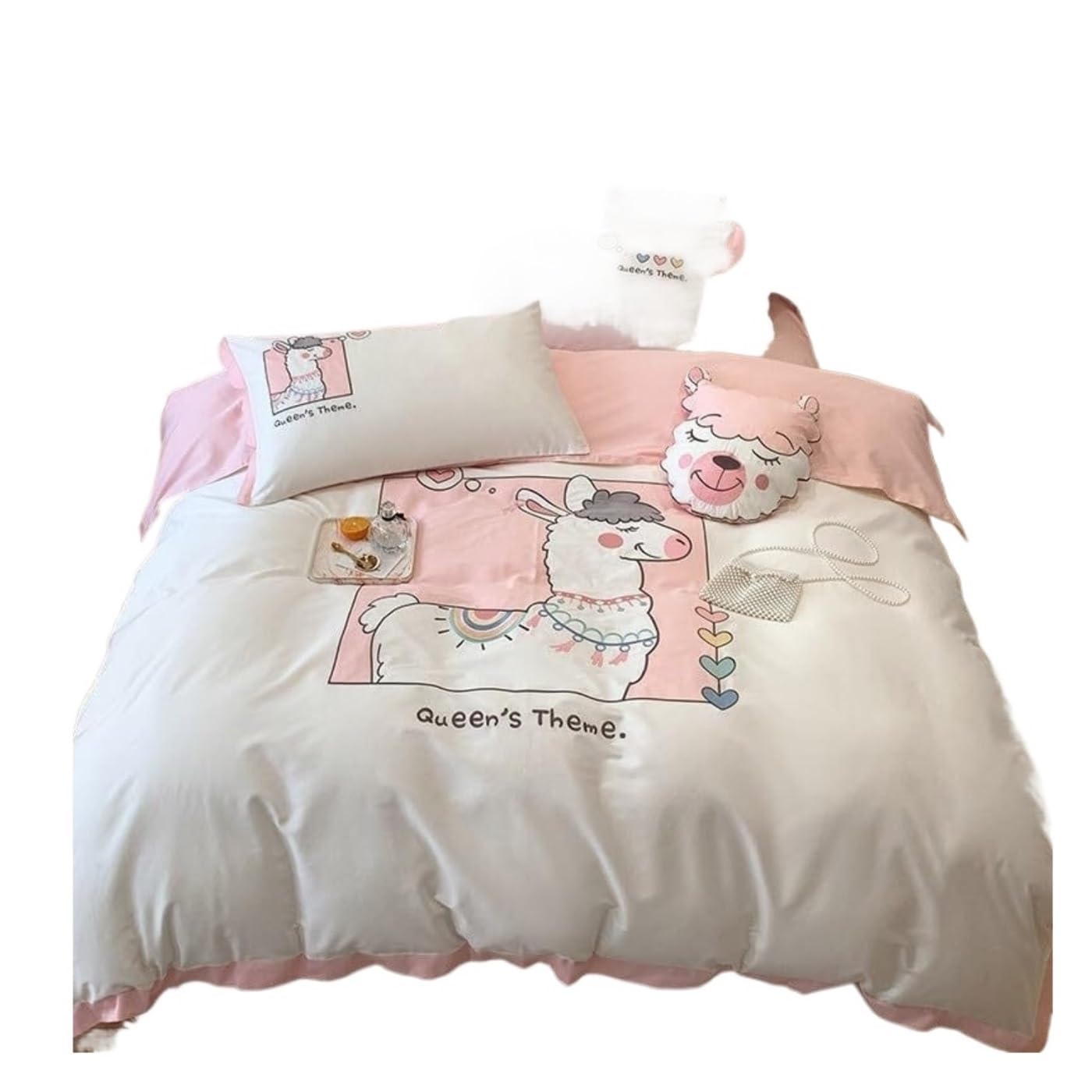 Funda nordica Cama Juego De Cama De Algodón, Juego De Sábanas para Niño Y Niña, Juego De Cama con Edredón De Dibujos Animados, Bonito Juego de Cama (Color : A, Size : 1.2m Bed)