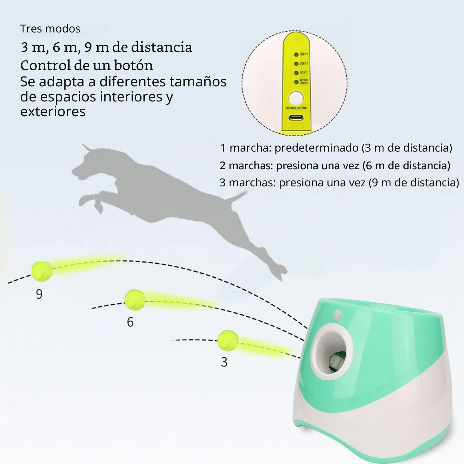 Lanzador Automático de Bolas para s, Lanzador de Bolas Recargable para Mascotas 3 Modos para Exteriores para Mascotas