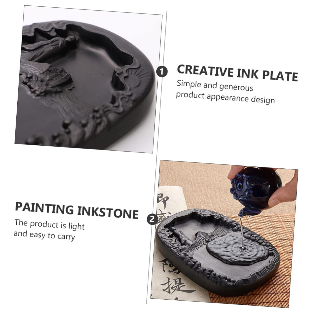 Pierre à Encre Noire pour Calligraphie, Surface Lisse, pour Étudiants