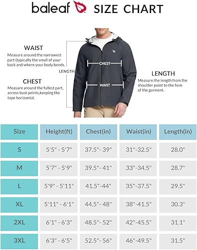 Miniatura 7 de BALEAF Chaqueta impermeable para hombre, ligera, plegable, impermeable, transpirable, rompevientos, senderismo, golf, viajes, al aire libre