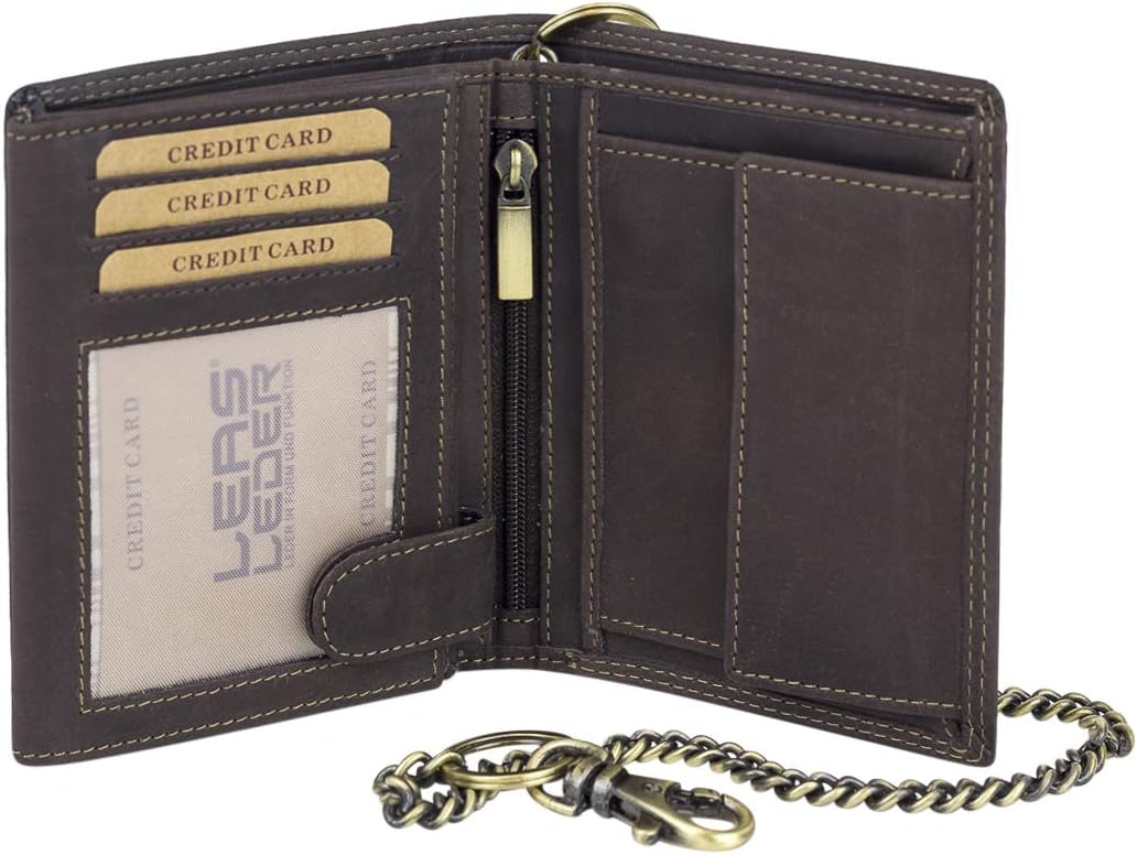LEAS MCL Mens Wallet with Chain Biker Wallet, Genuine Leather, Brown - ''LEAS Chain-Series''