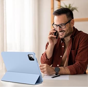 Case Compatible with Xiaomi Pad 8/8 Pro 11.2, Slim PU Leather Trifold Stand Flip Cover with Soft TPU Back, Shockproof - Light Blue