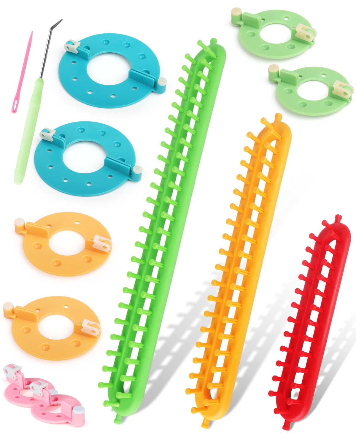 Long Knitting Looms Set with Pom Pom Makers, 26cm, 36cm, 47cm Knitting Loom Kit Simple for Beginner, Plastic Loom Knitting, Long Loom Knitting Set and Pompom Maker Tool Set for Home DIY or Teaching