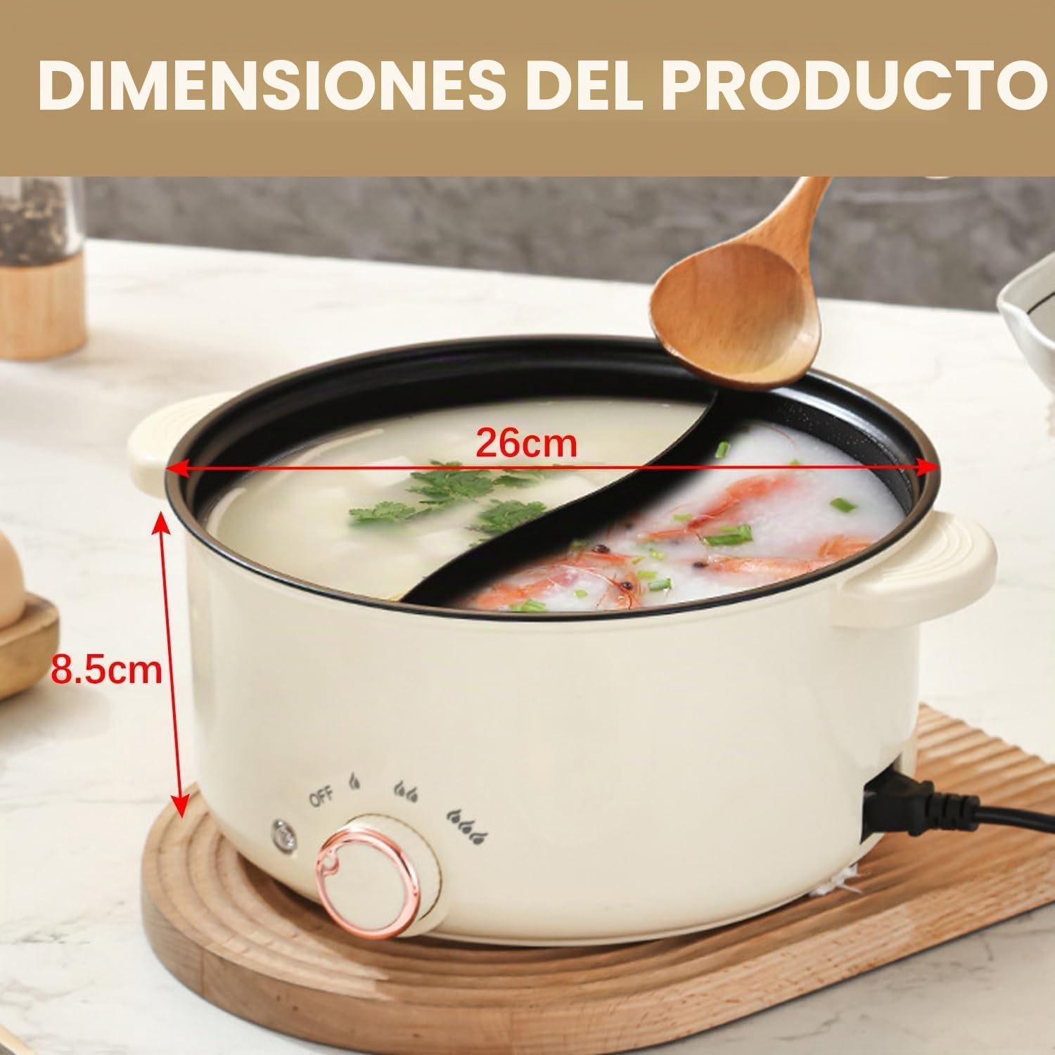 Hot Pot eléctrico 3,5 l, olla eléctrica con divisor 1000 W, tres ajustes de potencia, antiadherente multifuncional, olla rápida para asar, ramen, fondue