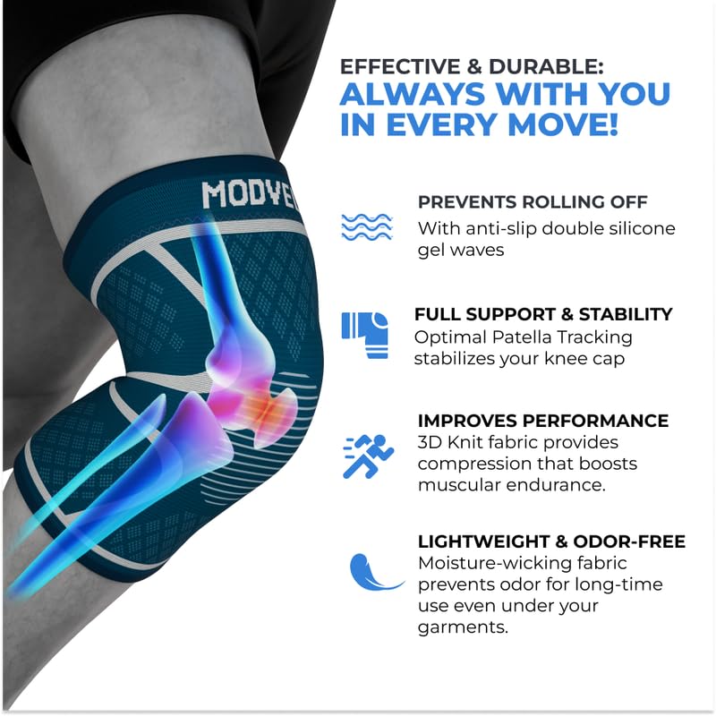 Modvel 2 Pack Knee Brace for Women & Men - Workout Knees Compression Sleeve for Knee Pain Relief Joint Support for ACL, Arthritis, Meniscus Tear Knees Brace for Sports, Rodilleras para Gym Fitness