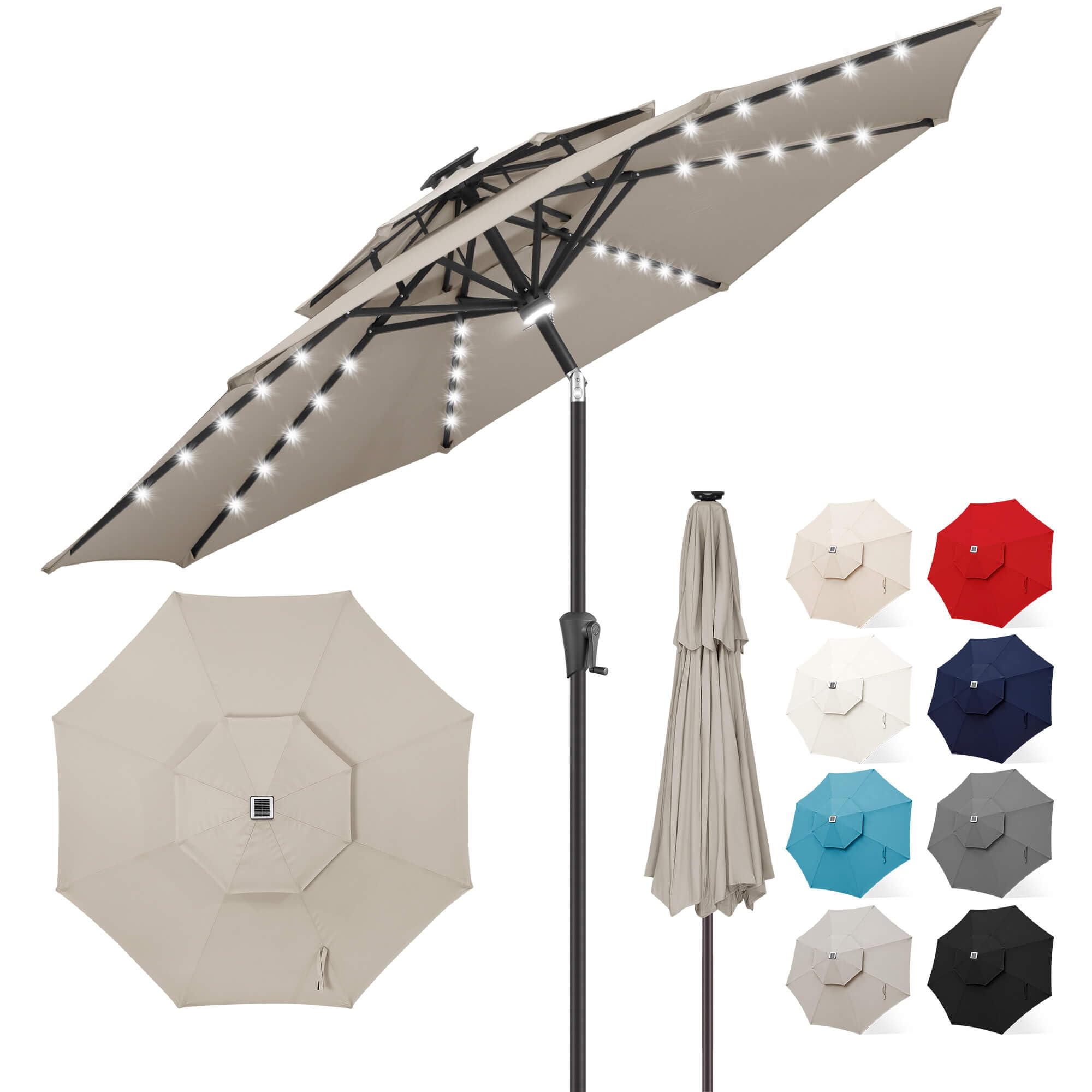 FLAME&SHADE 2 Tiers 9ft Solar Light Patio Umbrella