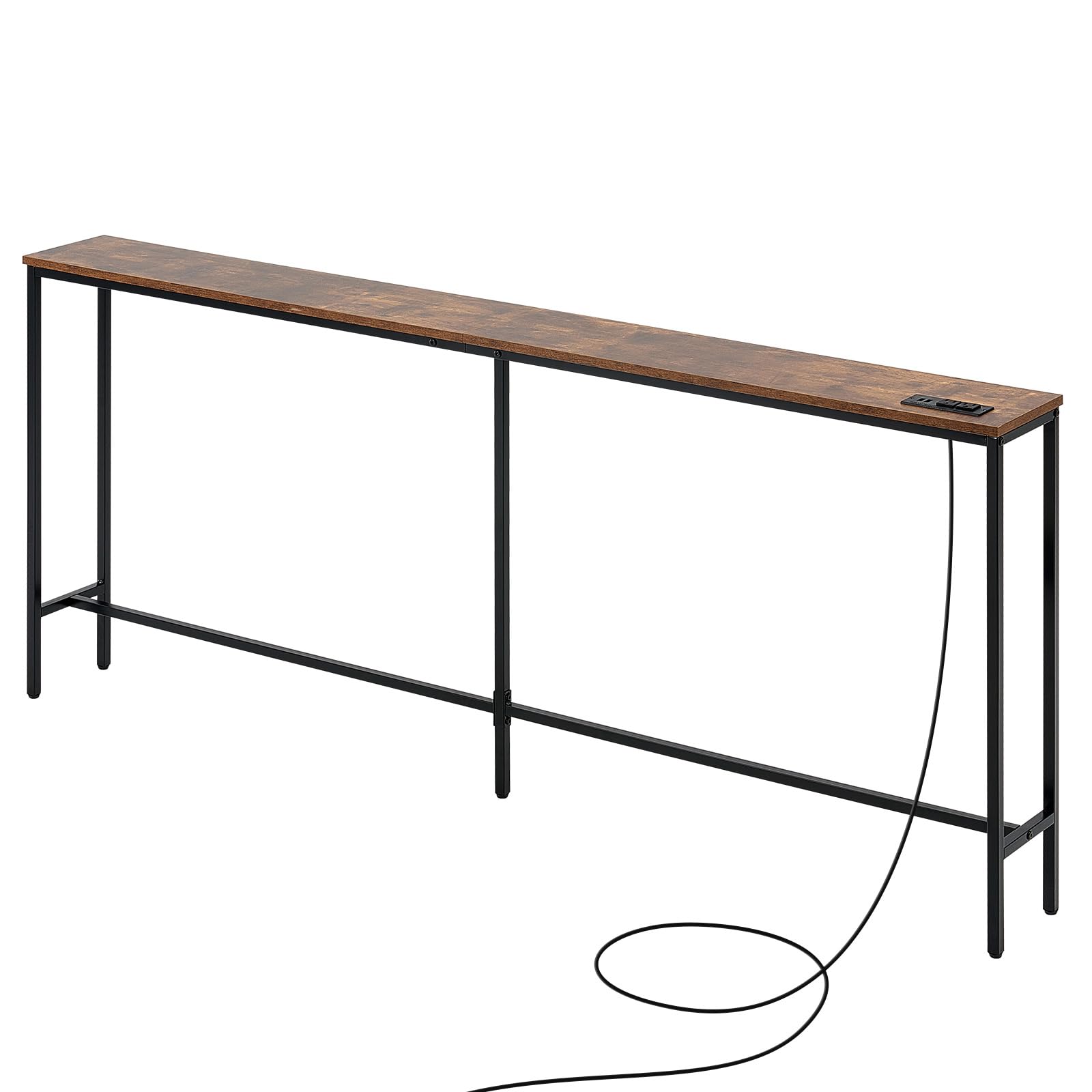 VEVOR Wąski stolik konsolowy, stół wejściowy (długość 178 cm) z gniazdami, 1-stopniowy stół do korytarza, stolik pomocniczy, stolik pomocniczy z metalową ramą i stacją ładującą, do przedpokoju, salonu