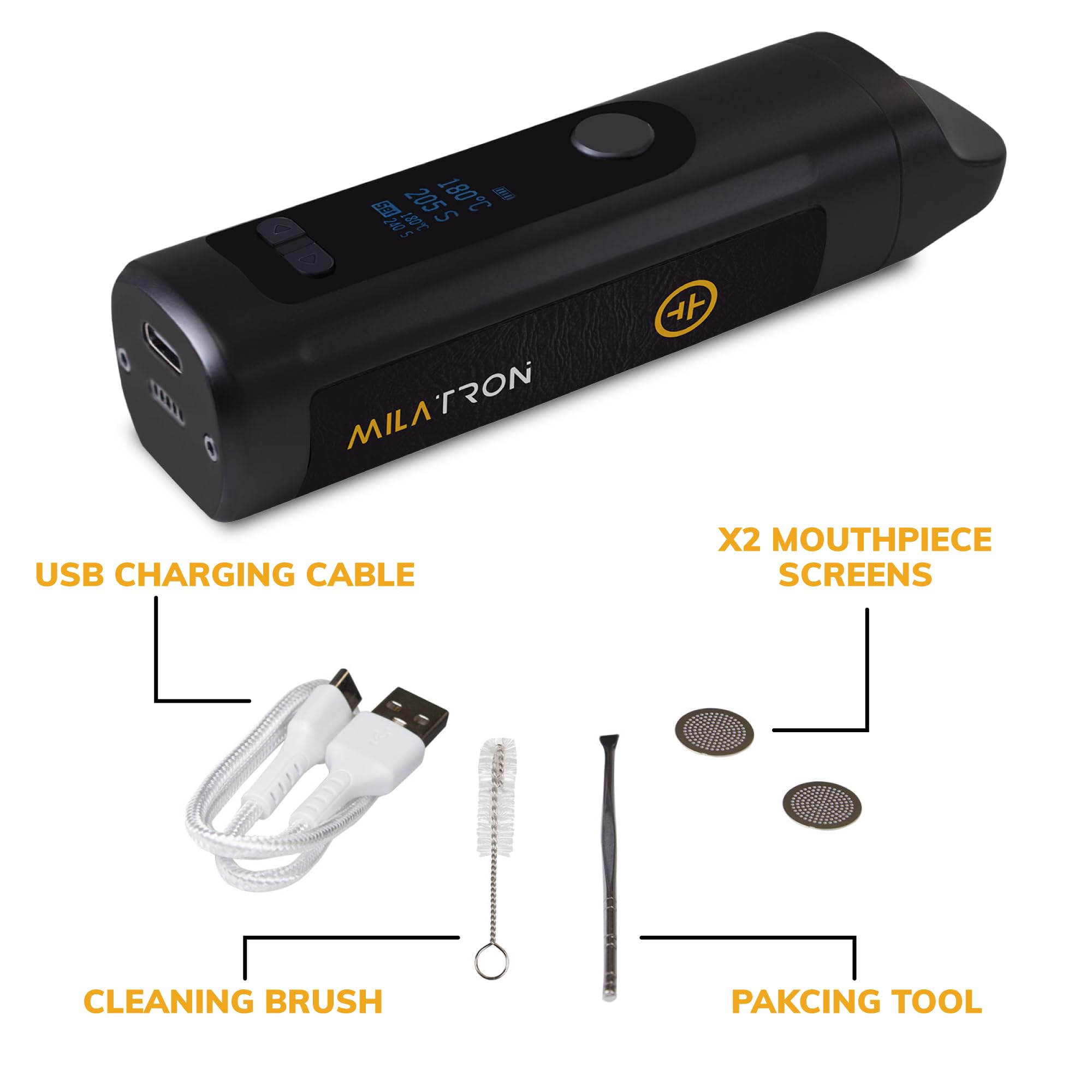Milatron vaporizzatore erbe, riscaldamento rapido 25 secondi, display OLED, temperatura regolabile 160 °C a 240 °C, batteria 2300 mAh, USB C, sistema ibrido a convezione
