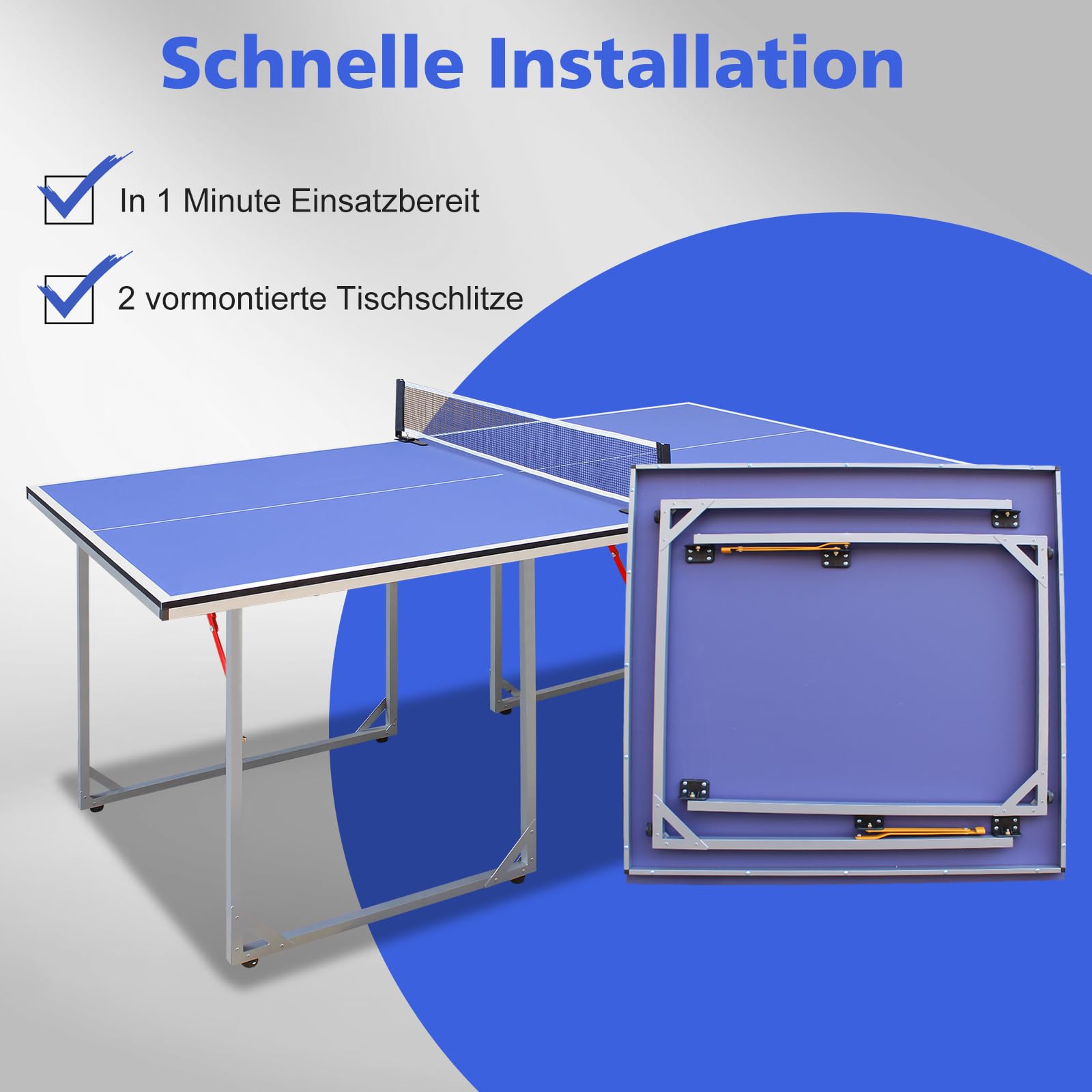 Table de ping-pong pliable, 182 cm x 91 cm, taille moyenne, set de table multifonction, avec filet, 2 raquettes de tennis de table et 3 balles