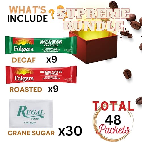 Miniatura 2 de Paquete variado de café instantáneo tostado o descafeinado clásico incluye paquetes de azúcar de grúa (mixto, paquete supremo)