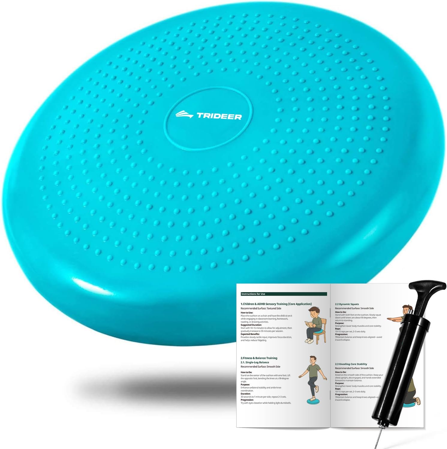 Trideer Wobble Cushion Core Balance Disc, Flexible Seating for Classroom Elementary, Wiggle Seat for Sensory Kids, Balance Pad with Inflation Pump