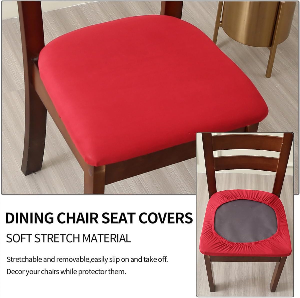 Chair Seat Covers Set of 6 Stretch Red Chair Covers for Dining Room Square Removable Washable Chair Protector Seat Cushion Slipcovers for Kitchen Office