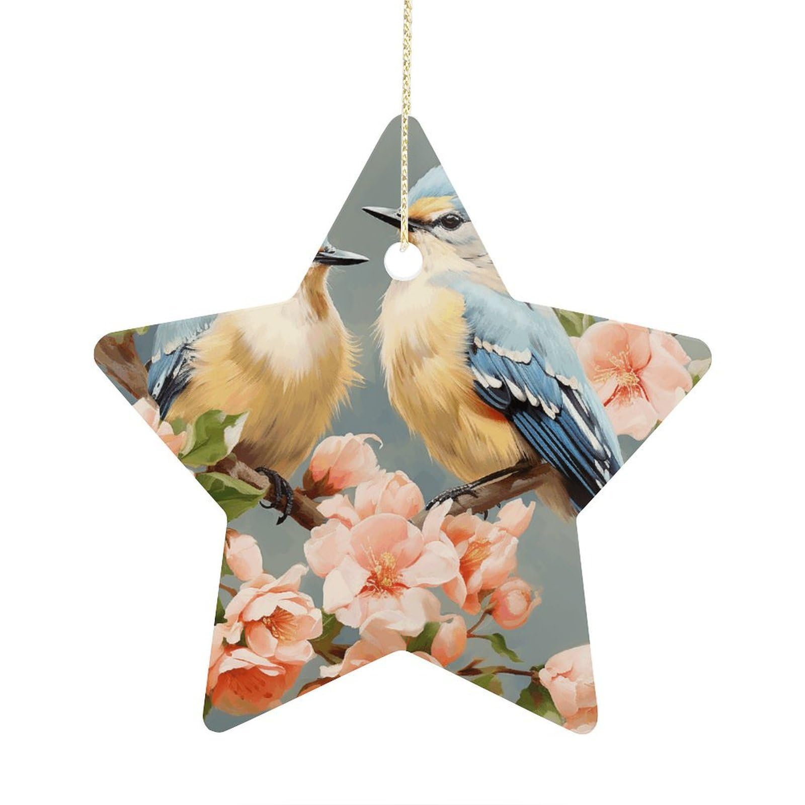 Fodpand Women's Style Flower And Bird Painting Ornament With String, Keepsake Hanging Decorations,Ceramic Ornaments For Men Indoor Home Holiday Party Gifts