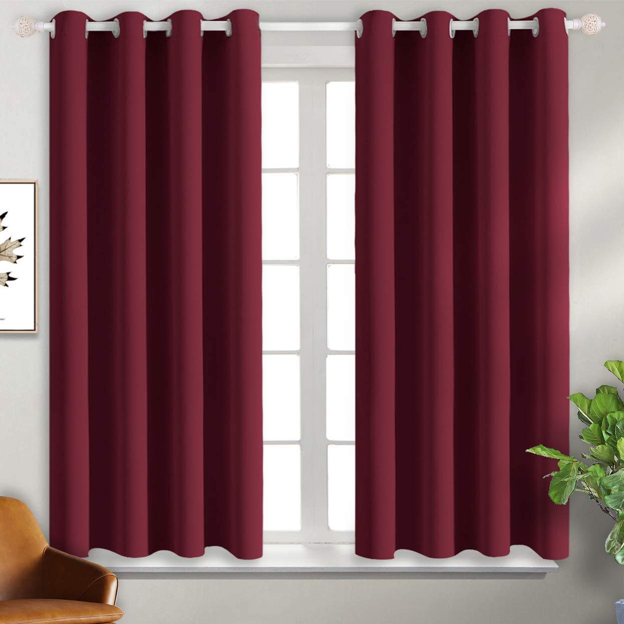 BGment Burgundy Blackout Curtains for Bedroom 54 Inch Long - 2 Panels