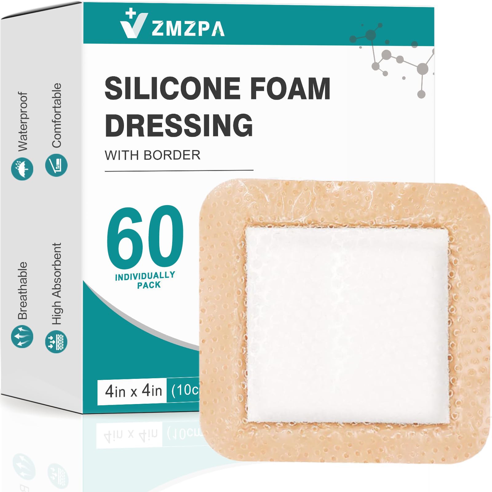 30 Pcs Silicone Foam Dressing 4x4 Gentle Border, Waterproof Silicone Bandages for Wounds Care, Bed Sore Patches, Super Absorbent Wound Dressing, Self Adhesive Pressure Sore Pads — Amazon image 9