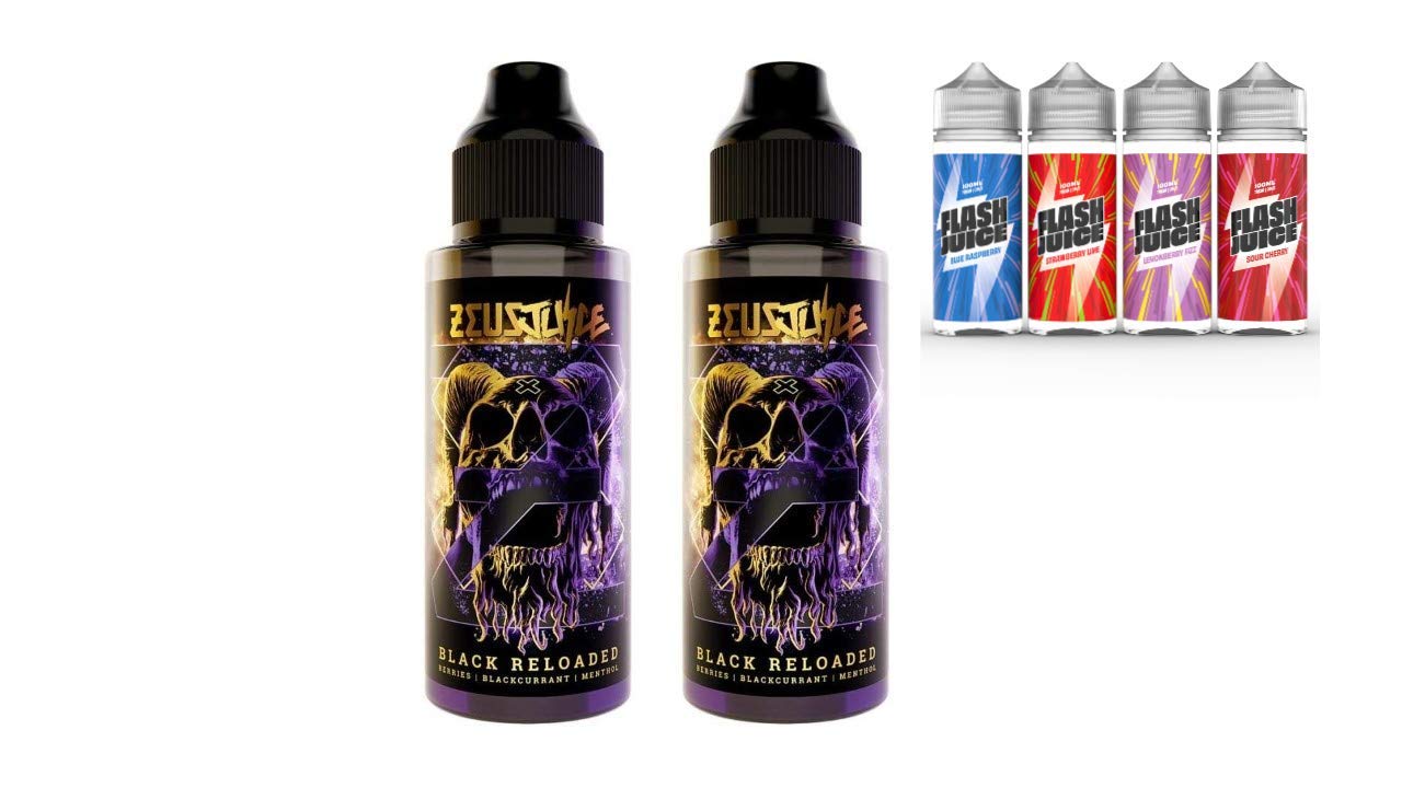 Twin Pack Black Reloaded by Zeus Juice (2 x 100ml) 200ml - Blackcurrant, BlackBerry, Aniseed, Menthol + Vape Out World Shortfill (Flash Juice)