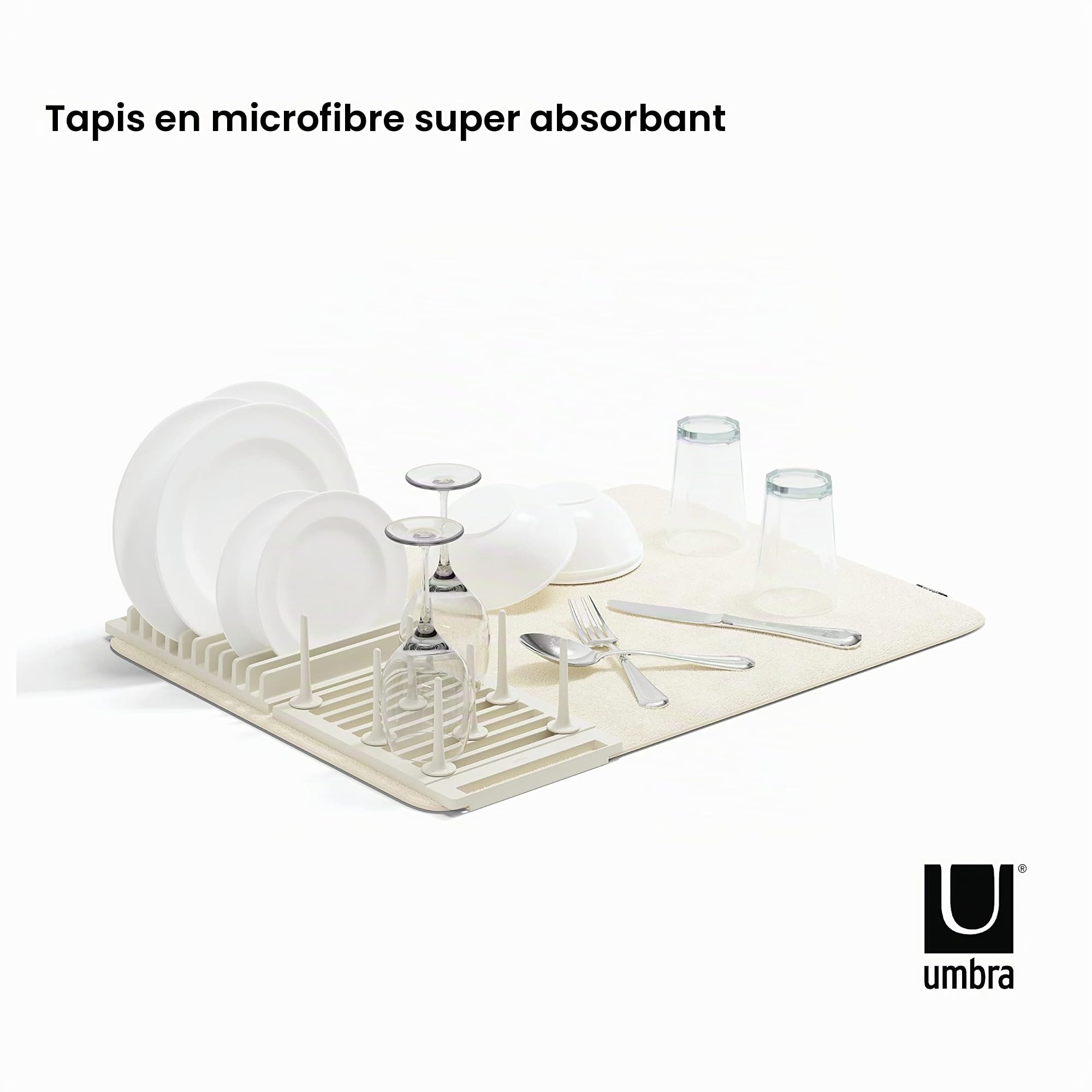 Umbra Udry Peg Égouttoir à Vaisselle en Microfibre avec Tapis d'égouttement Pliable et Peu encombrant, Lin