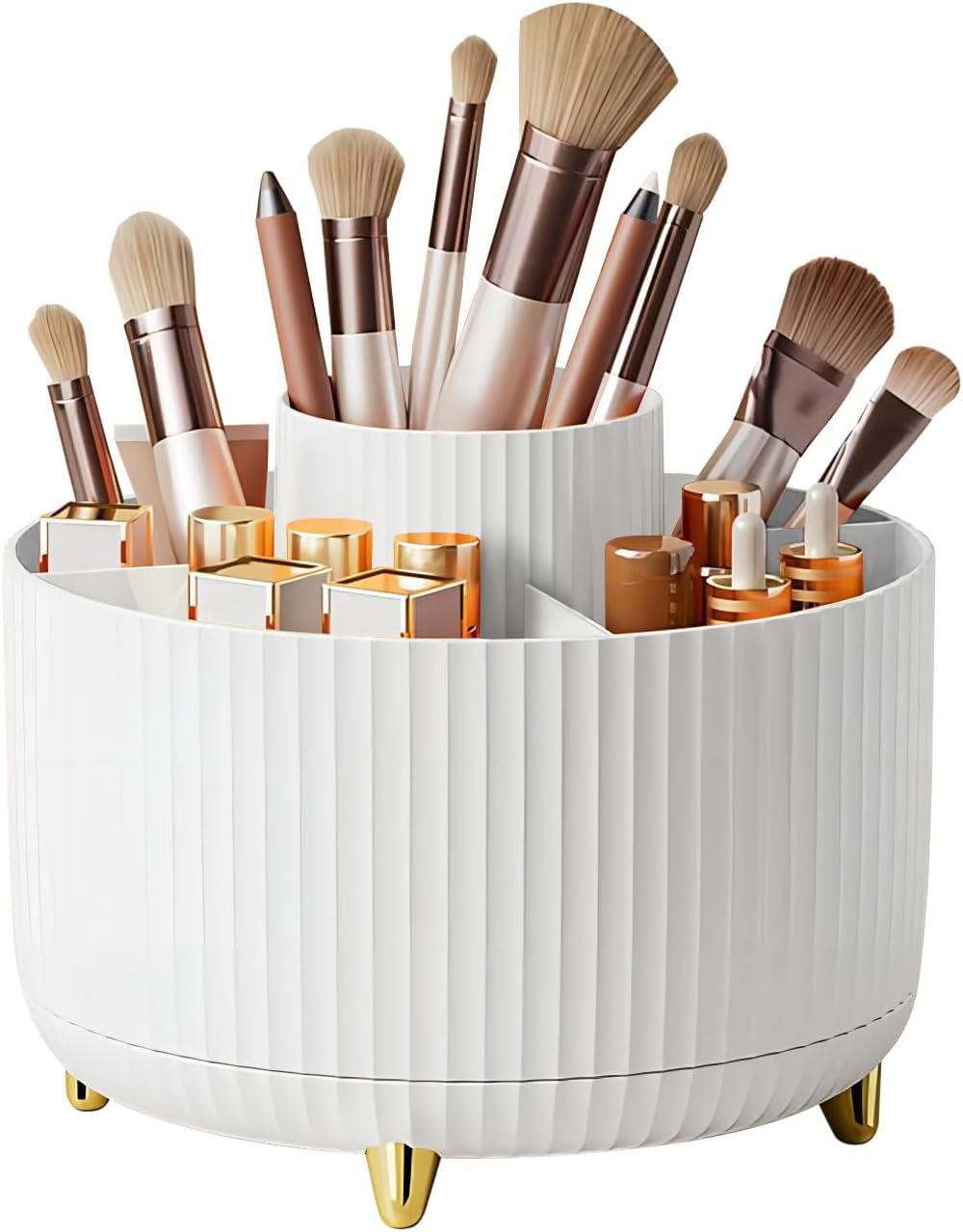 Y9A5N0K3O Makeup Brush Holder,360° Rotating Makeup Brush Organizer,5 Slot Make up Brushes Cup for Cosmetics,Large Capacity,For Nail Polish, Art Supply, Bathroom Vanity,Cosmetics Organizer,White