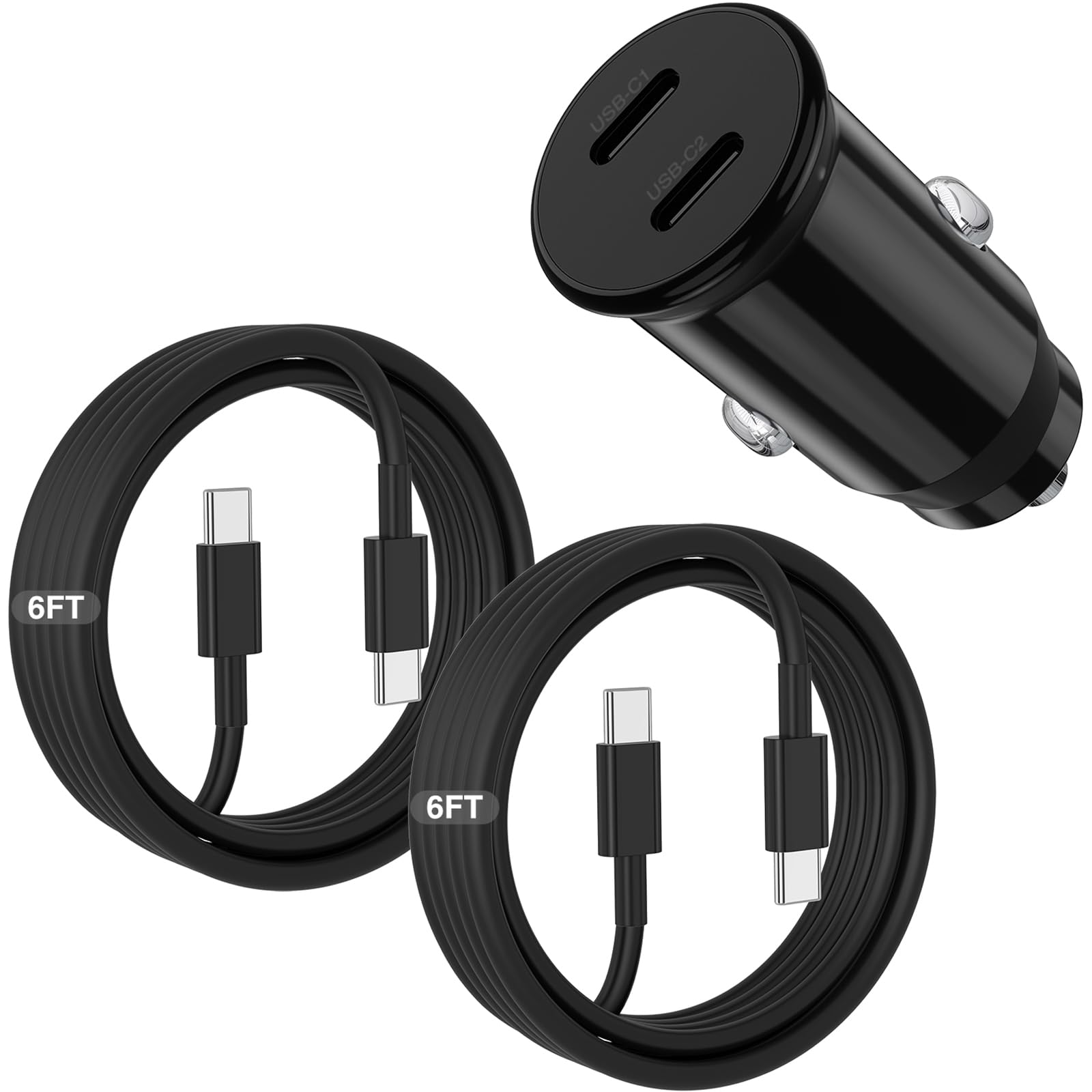 for iPhone 17 16 15 Car Charger Fast Charging, 40W Dual Port USB C Car Charger with 2Pack USB C Cable 6ft,Type C Car Adapter for iPhone 17 Air/ 17 16