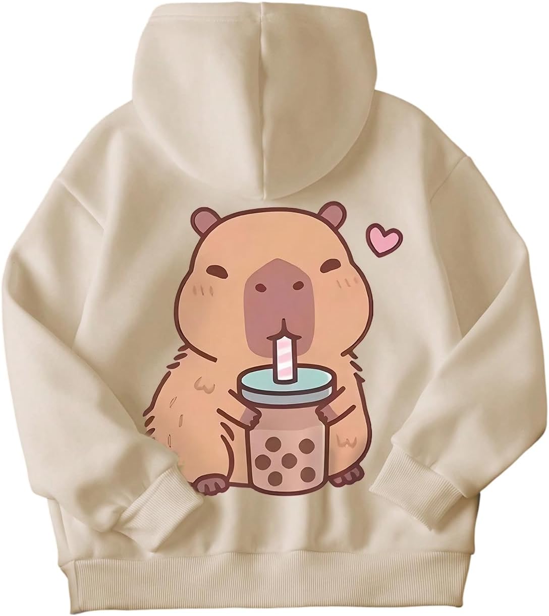 Floerns Girl's Cute Hoodie Cartoon Long Sleeve Fall Outfit Preppy Hooded Sweatshirt