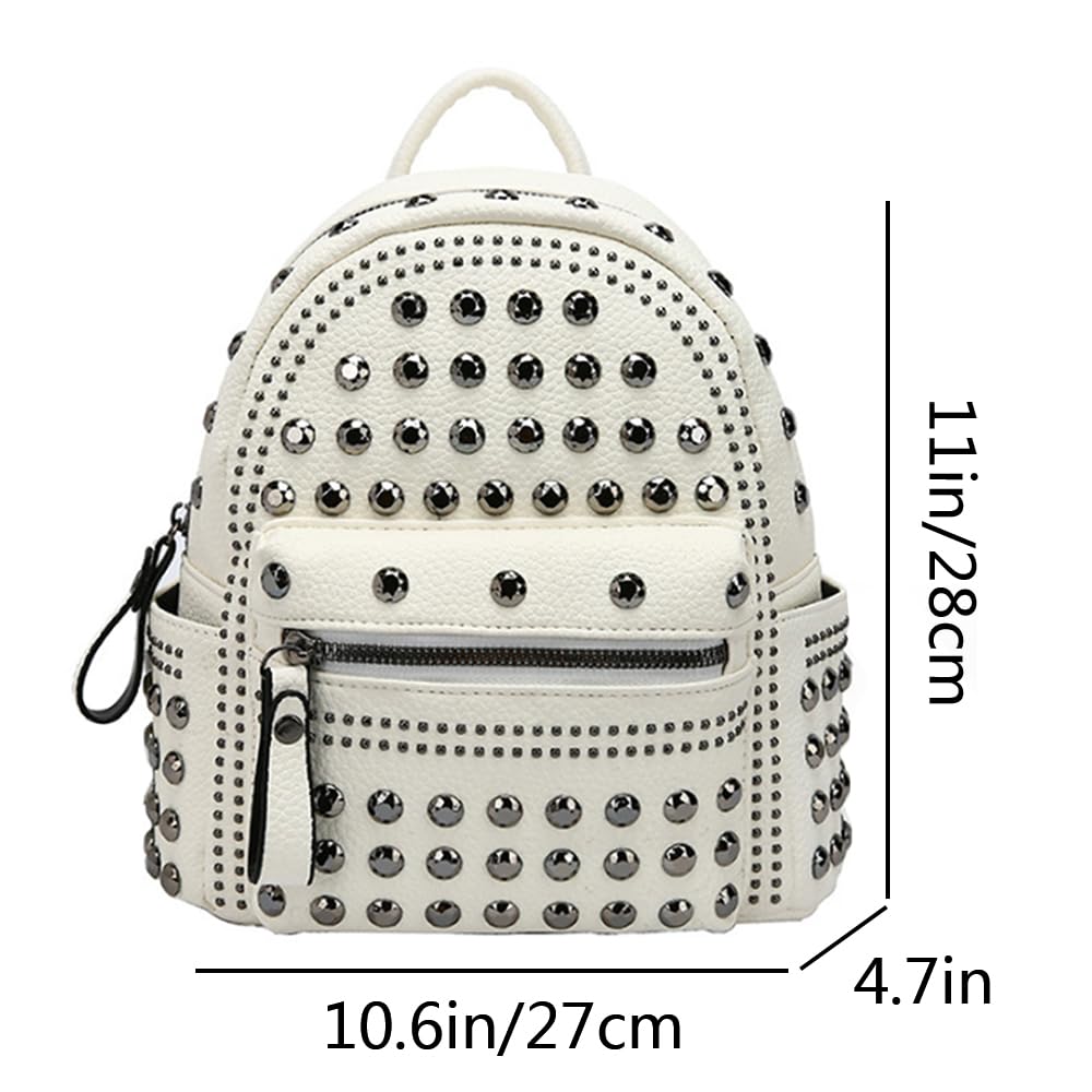 GJGJTER Women Rhinestone Rivets Small Backpack Casual Daypacks Gothic Shoulder Bags Handbag Purse-White