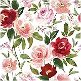 UniGoos Watercolor Red Flower Peel and Stick Wallpaper Pink Floral Temporary Wall Paper Self Adhesive Contact Paper Living Room Decor 17.7" x 118"