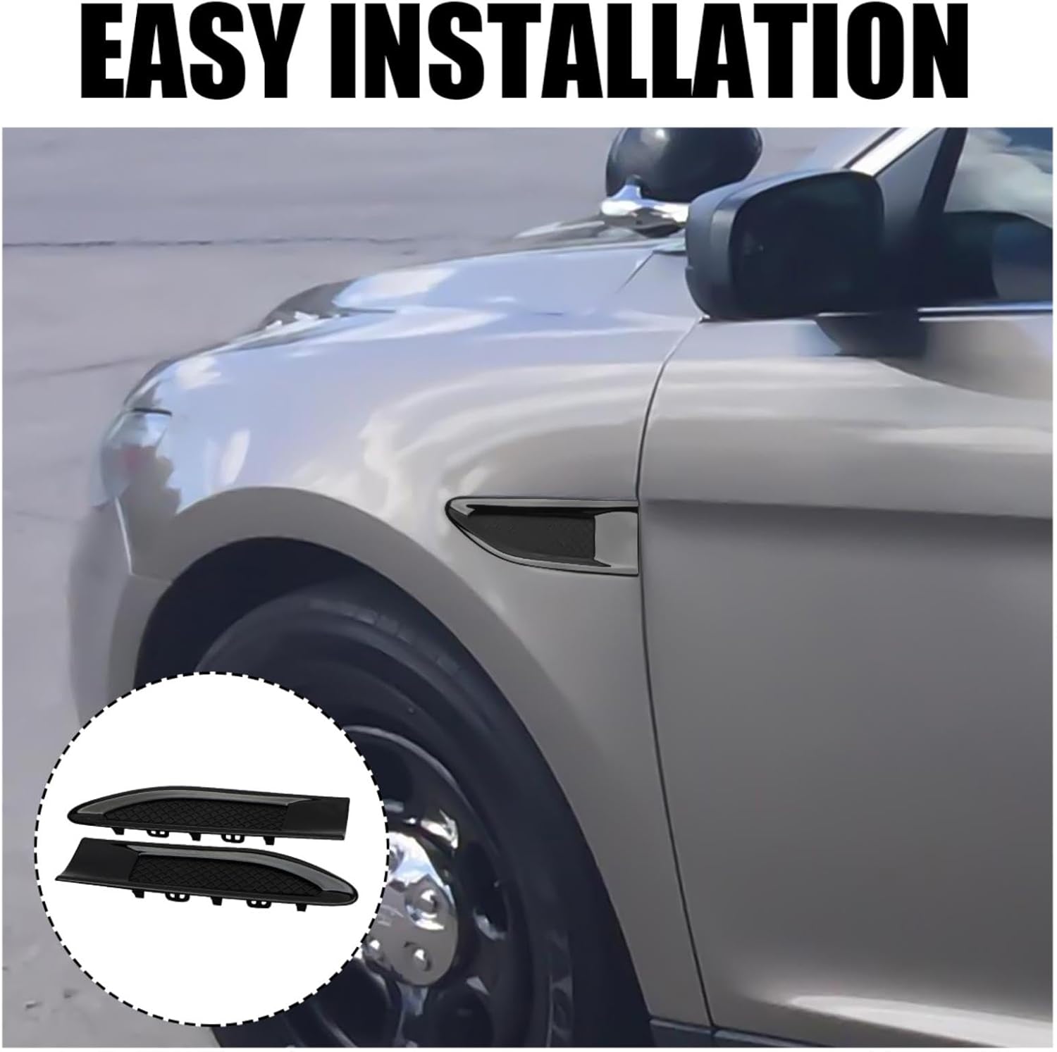 JERBOR 2PCS Car Side Vents for Ford Taurus 2013-2019, Decorative Stickers,ABS Spoiler,Air Flow Intake Hole Grille Auto Exterior Accessories (Glossy Black)