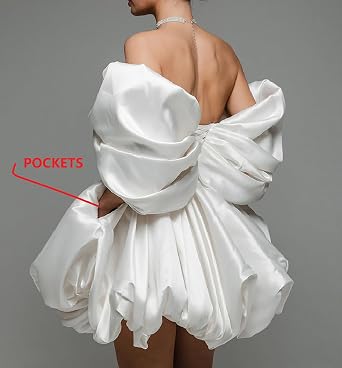 Off The Shoulder Wedding Dresses for Bride V-Neck A-Line Satin Mini Homecoming Party Cocktail Ball Gown