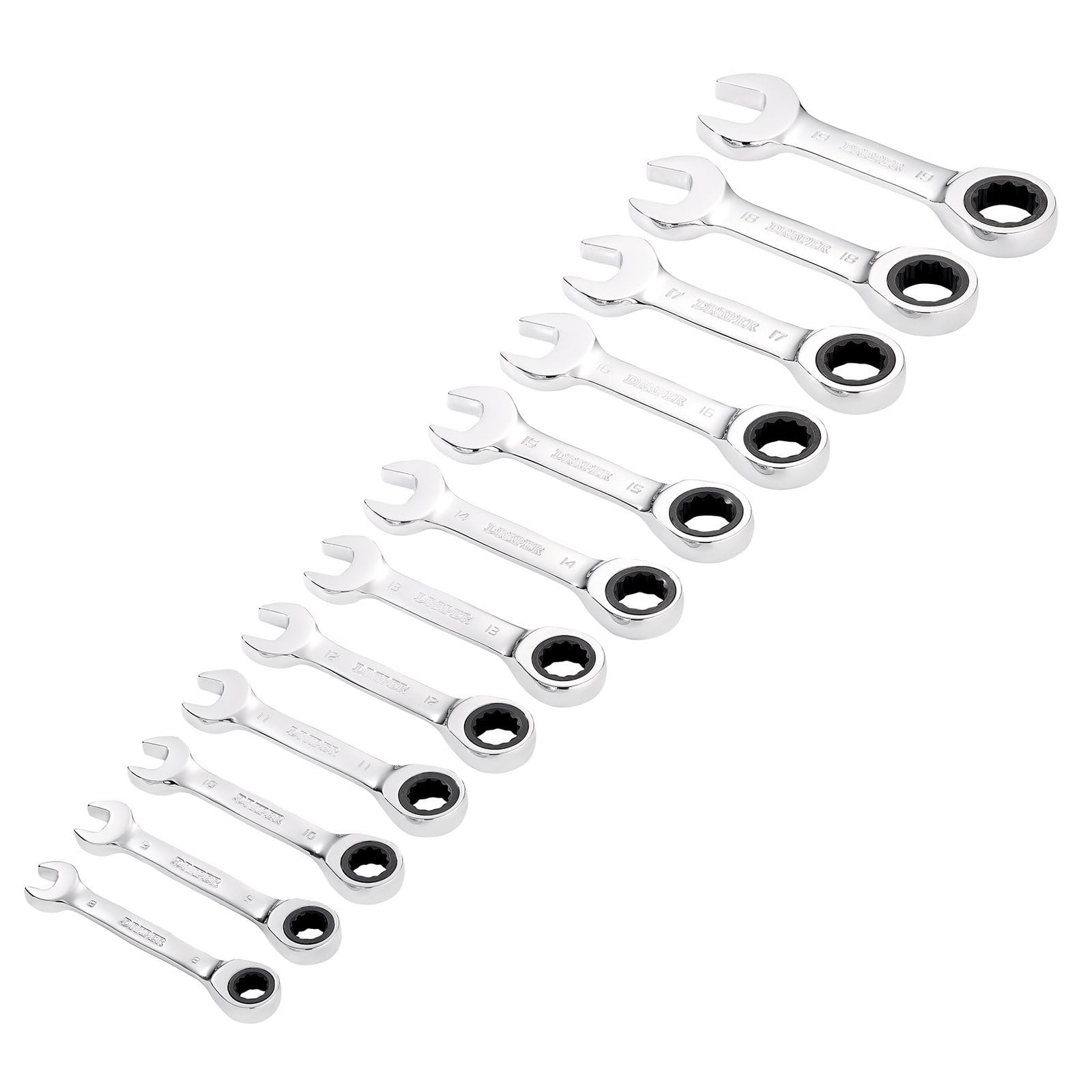 Draper 27931 Draper HI-TORQ Metric Stubby Ratchet Combination Spanner Set (12 Pi