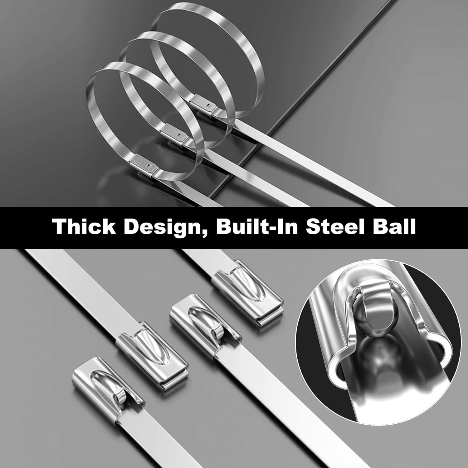 180 Pcs Stainless Steel Cable Ties Set, 100mm/150mm/200mm/250mm/300mm Metal Cable Ties, UV Resistant, Stainless Steel Metal Zip Ties for Fixing Balcony Fences, Garden Fences, Binding Cable