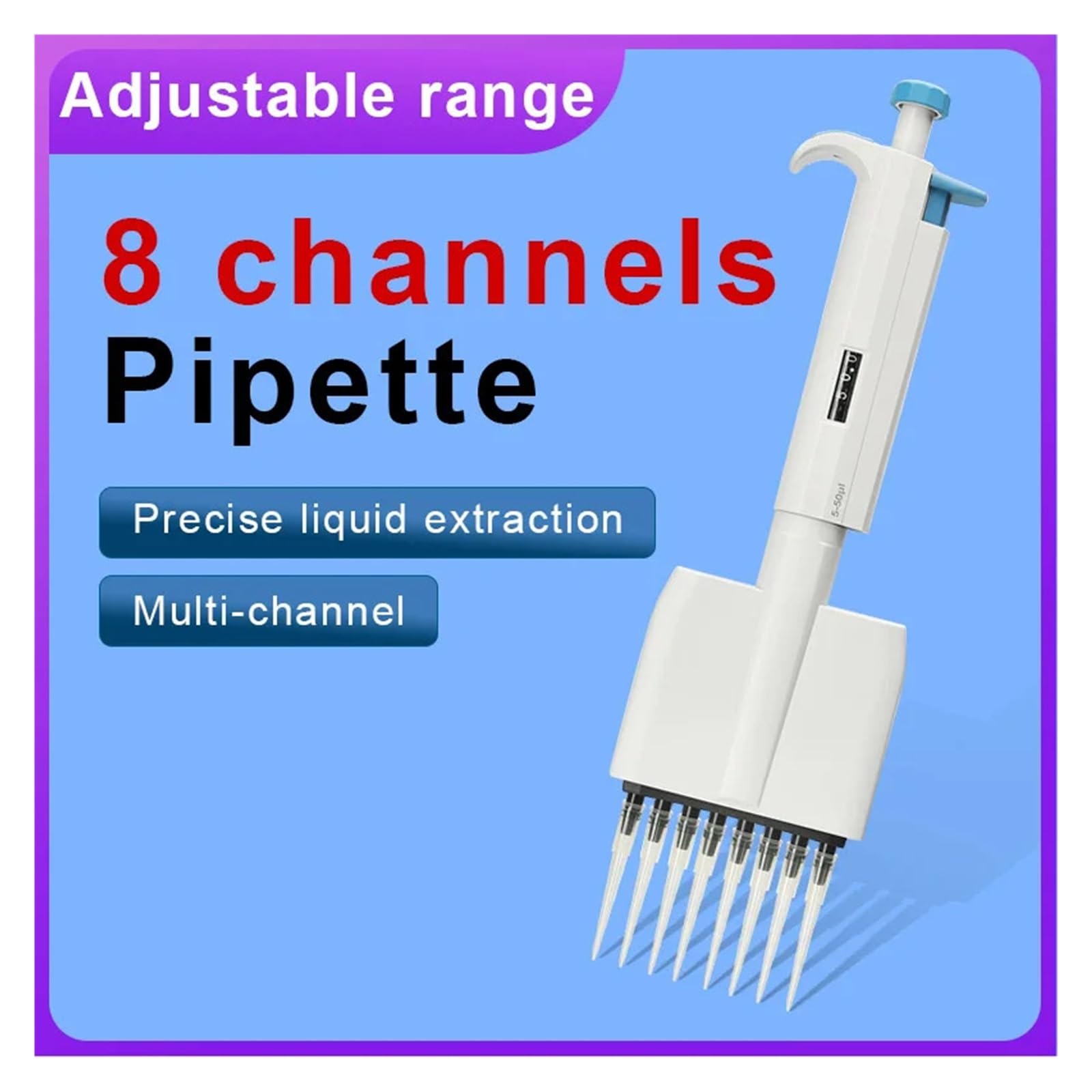 Pistola de pipeta multicanal de Volumen Ajustable, 8 Canales, Equipo de Laboratorio, maquinaria(0.5-5ml)
