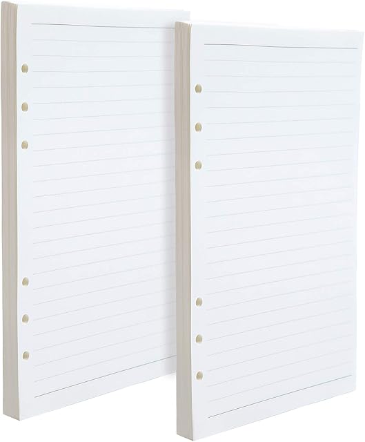 Elcoho 2 Packs A5 Refills Paper 6 Hole 90 Sheets/180 Pages Leather Journal Notebooks Inserts Lined Paper, 21 x 14.2 cm (2)