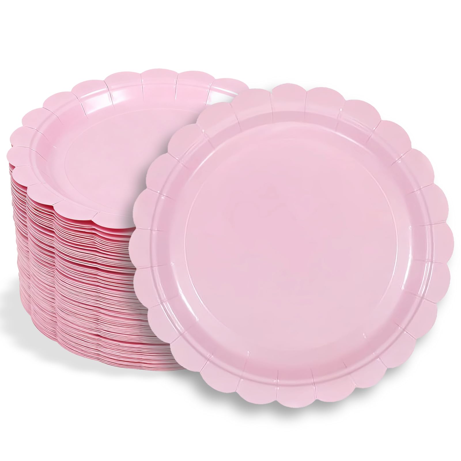MEETOZ 50 Pcs 7" Pink Paper Plates, Dessert Cake Plate, for Dinner and Dessert, Family,Cake Dessert Birthday Wedding Shower Party Camping Round Plate