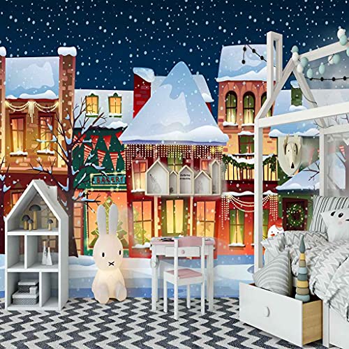 Papier peint auto-adhésif 3D igloo de Noël pose facile sans colle mur