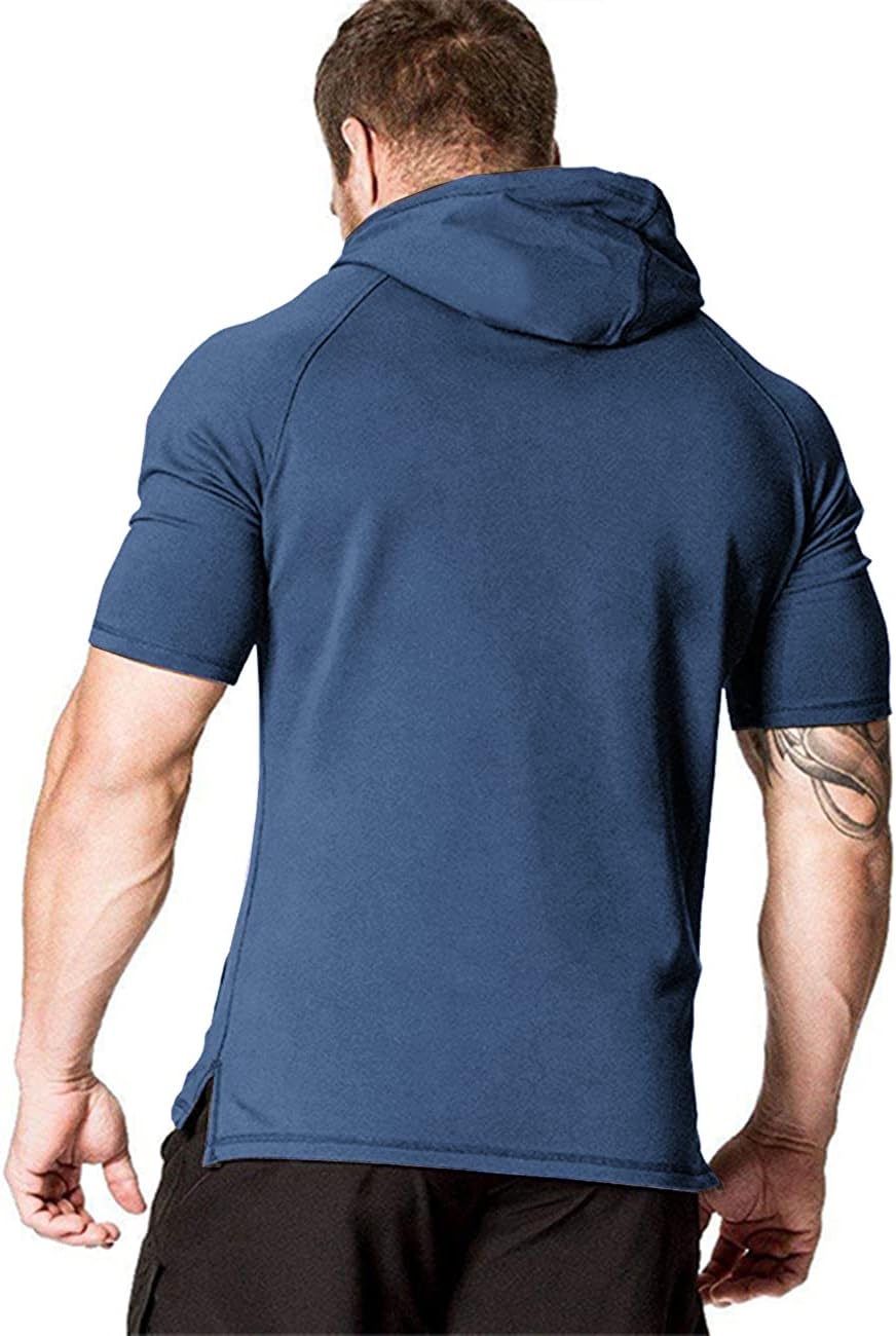 COOFANDY Men's Short Sleeve Hoodie Workout Gym Sweatshirt Muscle Fit Fashion Athletic Hoodies Pullover Cotton Hooded T-Shirts - Image 2