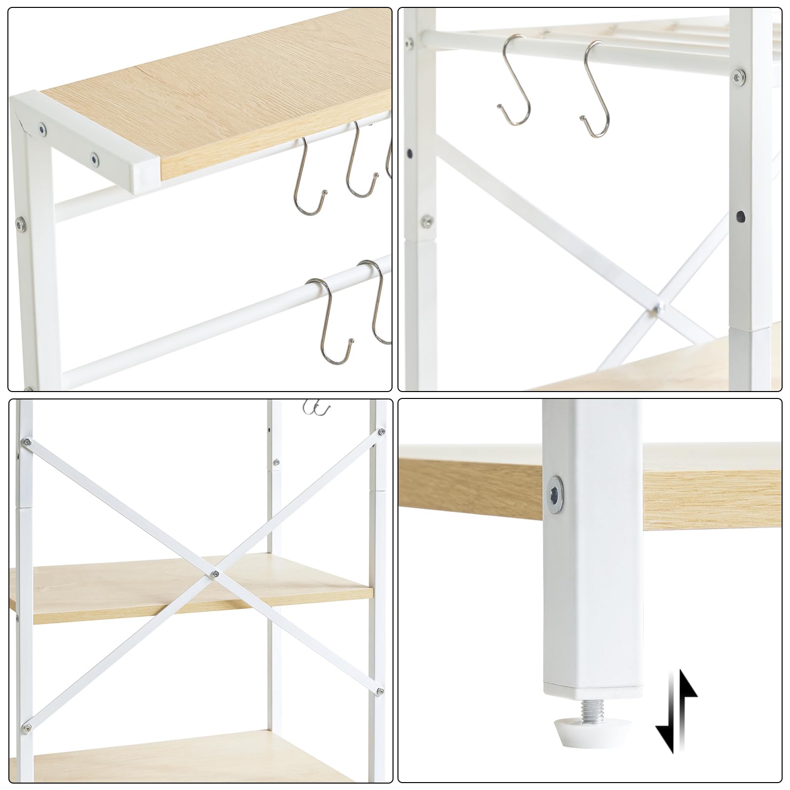 YMYNY Estantería de Cocina, Organizador de Cocina, Soporte para microondas con 5 estantes 12 Ganchos, Botellero Ajustable, para Especia, Estilo Industrial, 59 x 40 x 143CM, Color Natural HBR001R