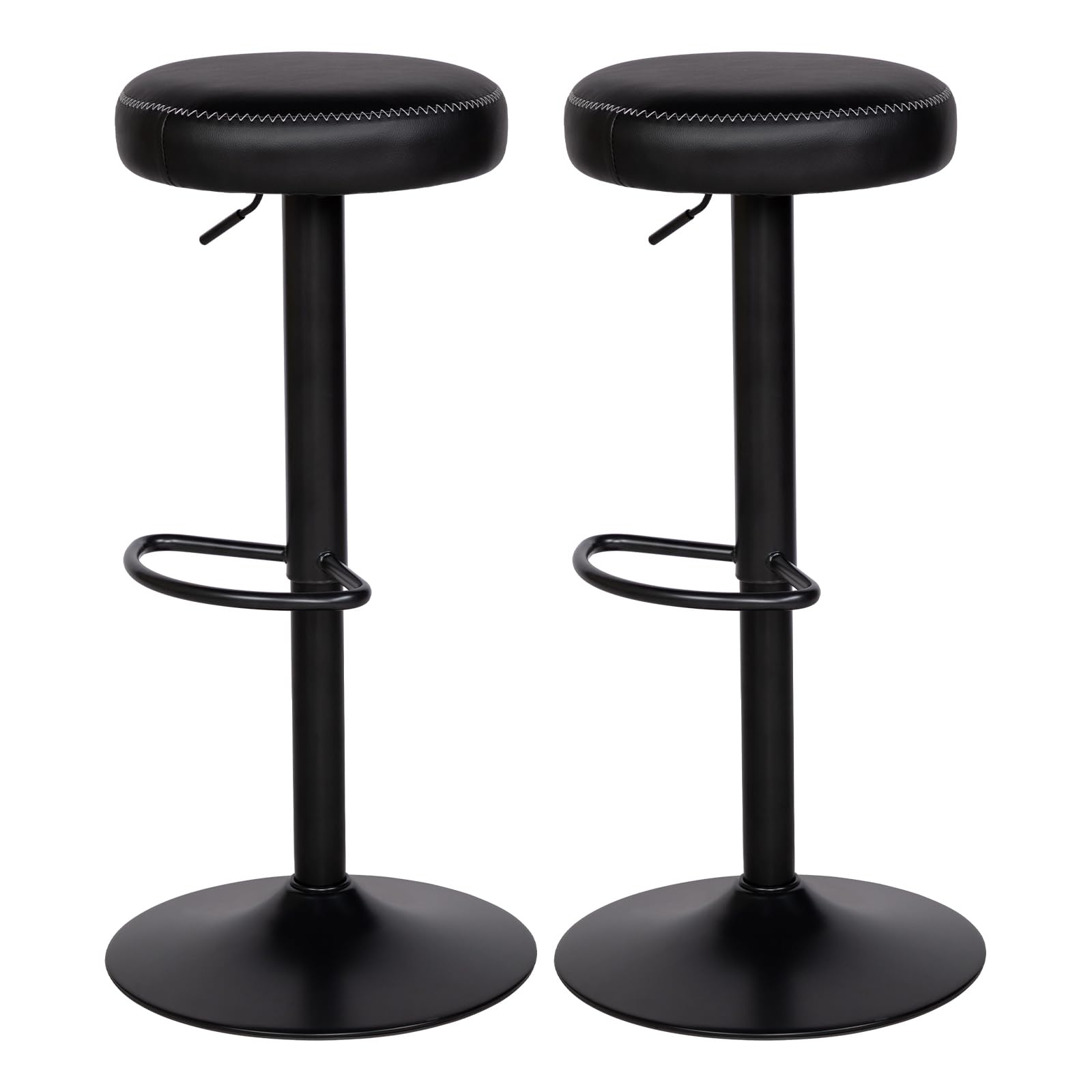 buybyroom Sgabello Cucina, Set di 2 Sgabelli da Bar Regolabili in Altezza con Poggiapiedi, Girevoli a 360°, Senza Schienale, Cuscino 8 cm, per Isola Cucina, Home Bar e Sala da Pranzo, PU, Nero