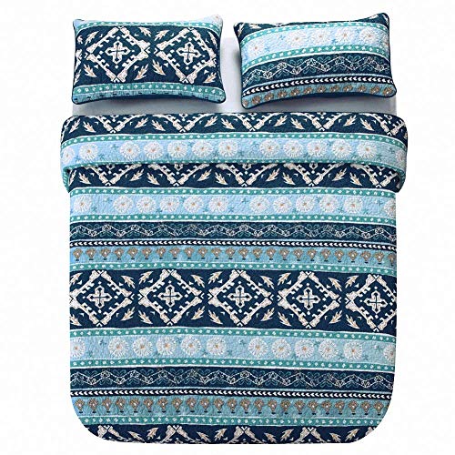 NEWLAKE Cotton Bedspread Quilt Sets-Reversible Patchwork Coverlet Set, Boho Chic Pattern,Twin Size