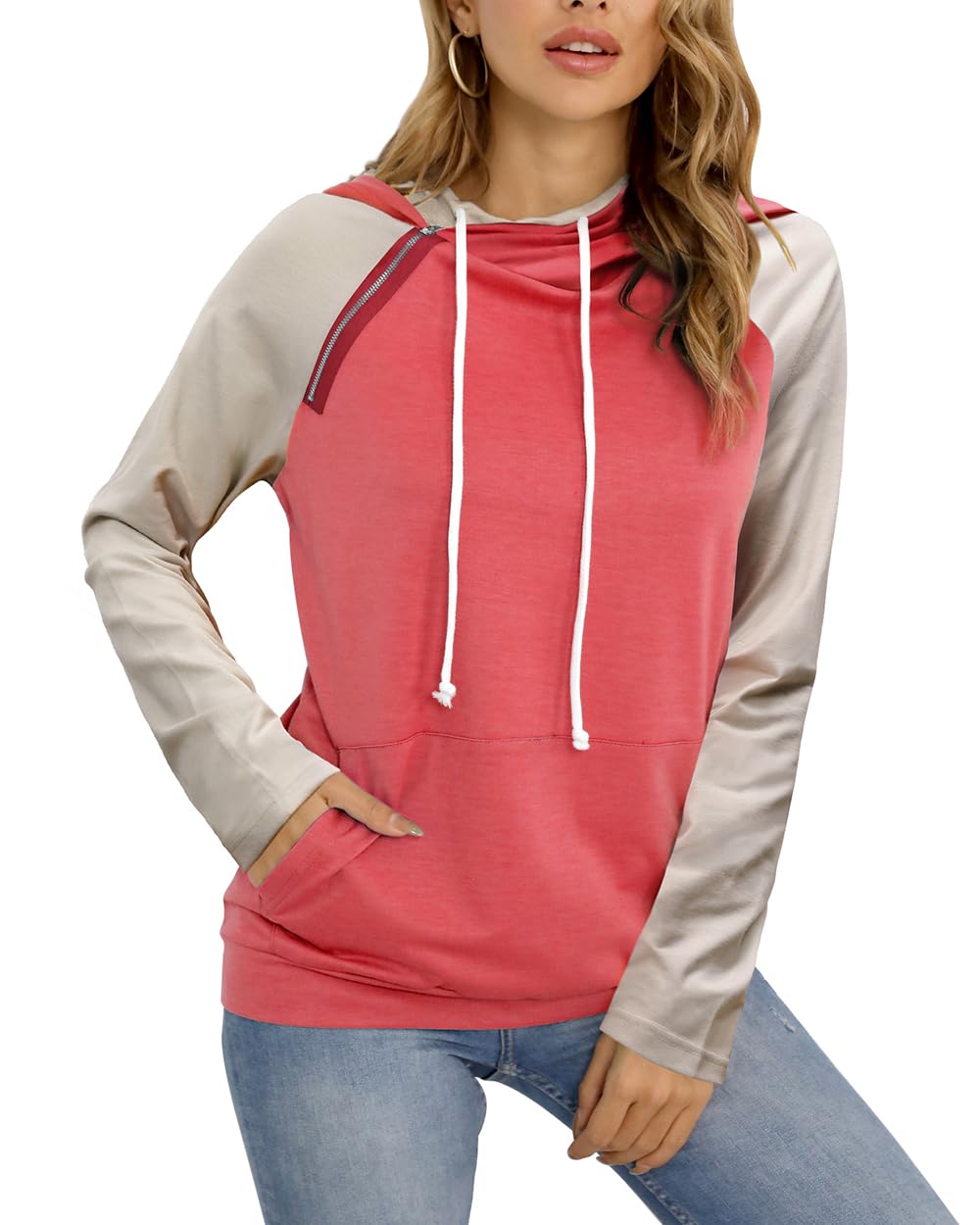 barlver women's casual hoodies long sleeve sweatshirts cowl neck drawstring hooded pullover top with pockets
