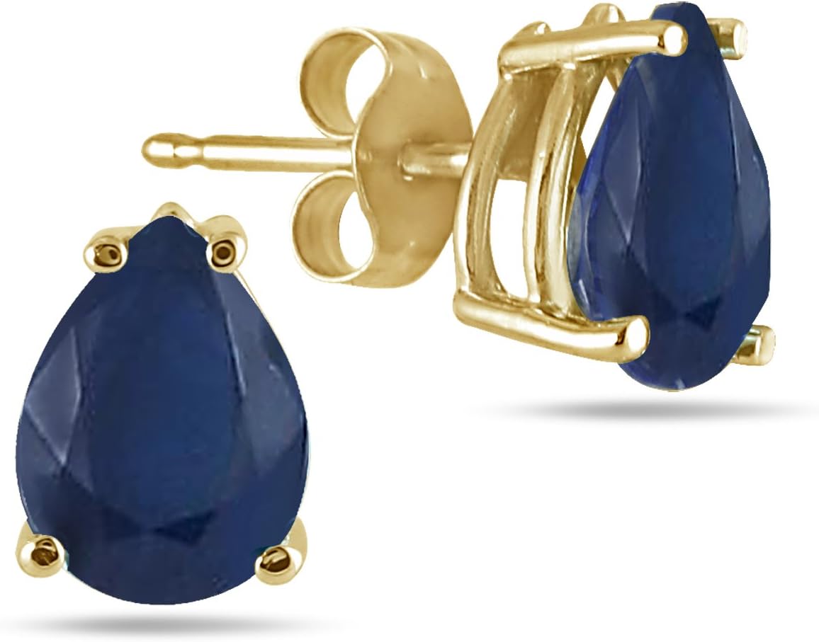 All-Natural Genuine 5x3 mm, Pear Shape Sapphire earrings set in 14k Yellow gold