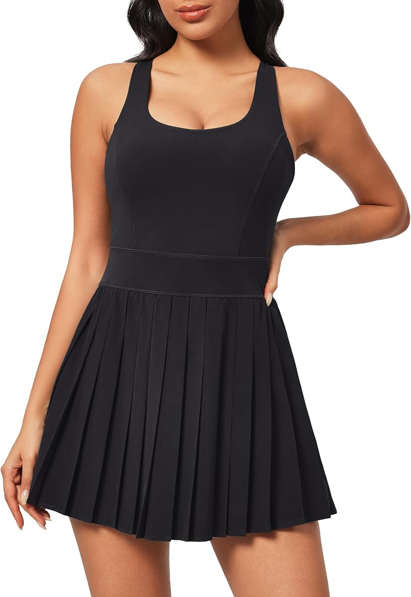 Heathyoga Vestidos de tenis para mujer con pantalones cortos y sujetador vestido atlético para mujer vestido de entrenamiento con bolsillos para golf